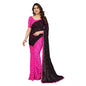 Generic Women's Georgette Printed Saree With Unstitched Blouse 5.5Mtr (Black-Pink)