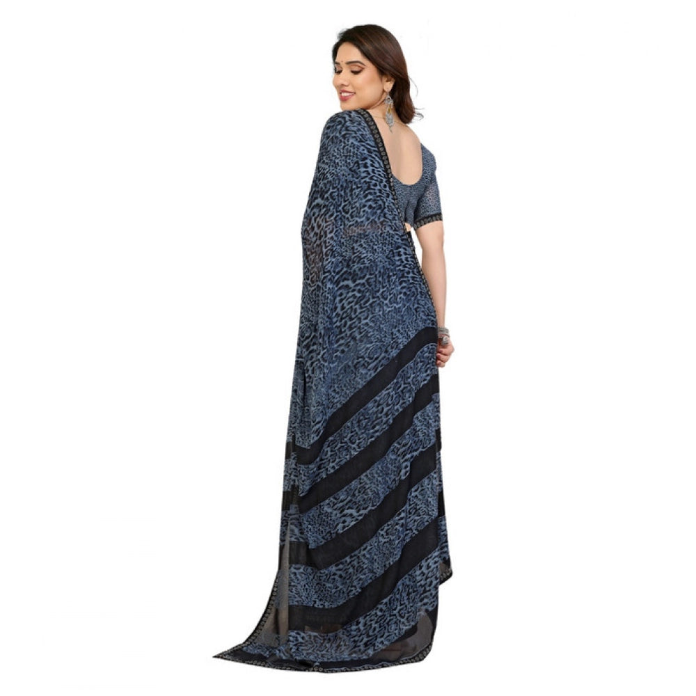 Generic Women's Georgette Printed Saree With Unstitched Blouse 5.5Mtr (Grey)