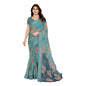 Generic Women's Georgette Printed Saree With Unstitched Blouse 5.5Mtr (Turquoise Green)