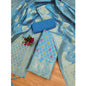 Generic Women's Banarasi Silk Printed Unstitched Salwar Suit Material With Dupatta (Sky Blue, 3Mtrs)
