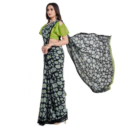 Generic Women's Georgette Printed Saree With Unstitched Blouse 5.5Mtr (Green)