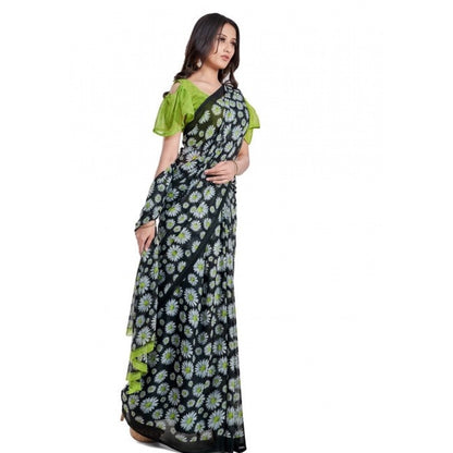 Generic Women's Georgette Printed Saree With Unstitched Blouse 5.5Mtr (Green)