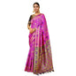 Generic Women's Silk Blend Woven Paithani Saree With Unstitched Blouse 5.5Mtr (Pink)
