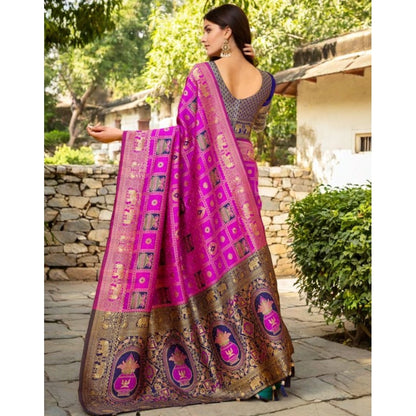Generic Women's Silk Blend Woven Zari Work Saree With Unstitched Blouse 5.5Mtr (Pink)