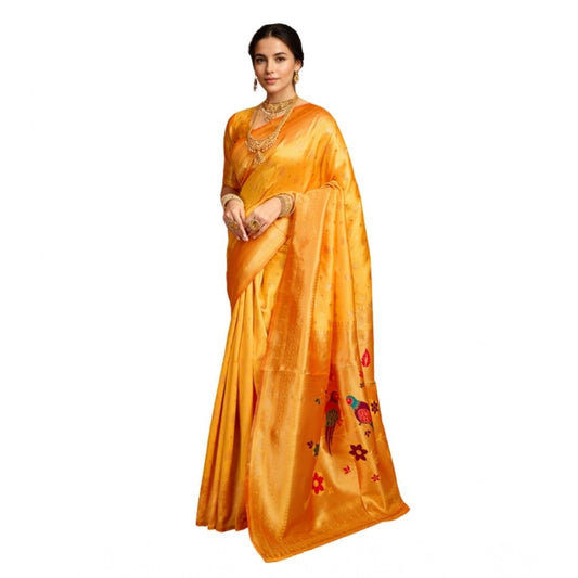 Generic Women's Silk Blend Zari Weaving Saree With Unstitched Blouse 5.5Mtr (Mustard)