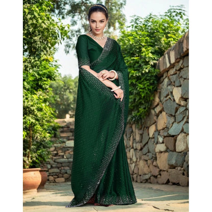 Generic Women's Rangoli Diamond Weaving - Stone Work Saree With Unstitched Blouse 5.5Mtr (Green)