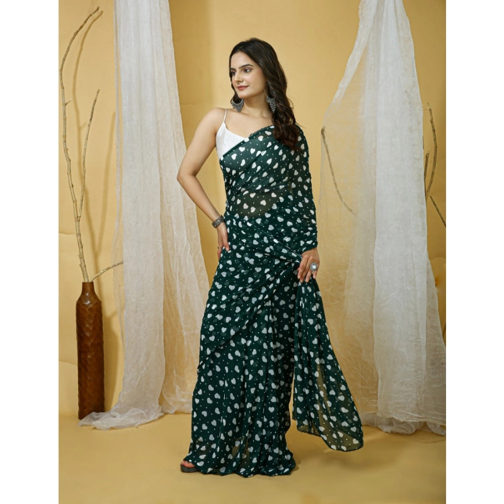 Generic Women's Georgette Printed Saree With Unstitched Blouse 5.5Mtr (Green)