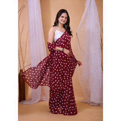 Generic Women's Georgette Printed Saree With Unstitched Blouse 5.5Mtr (Maroon)