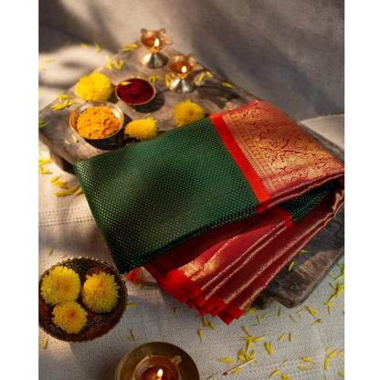 Generic Women's Soft Litchi Silk Jacquard Work Saree With Unstitched Blouse 5.5Mtr (Green)