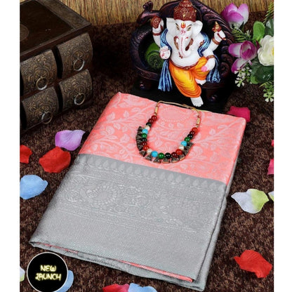 Generic Women's Soft Litchi Silk Jacquard Work Saree With Unstitched Blouse 5.5Mtr (Orange)