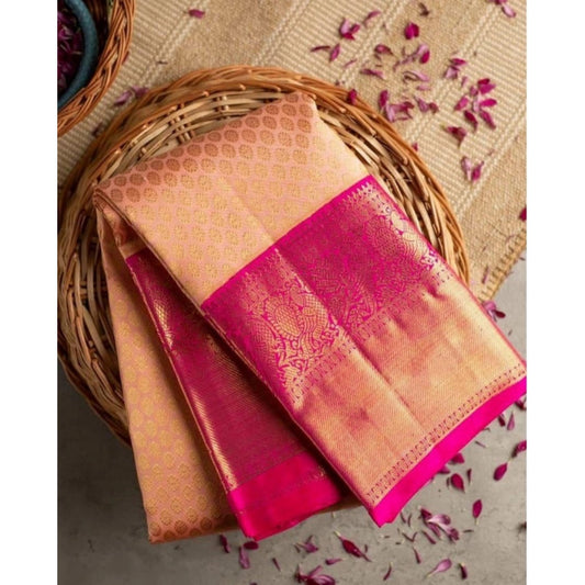 Generic Women's Soft Litchi Silk Jacquard Work Saree With Unstitched Blouse 5.5Mtr (Pink)