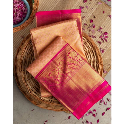 Generic Women's Soft Litchi Silk Jacquard Work Saree With Unstitched Blouse 5.5Mtr (Pink)