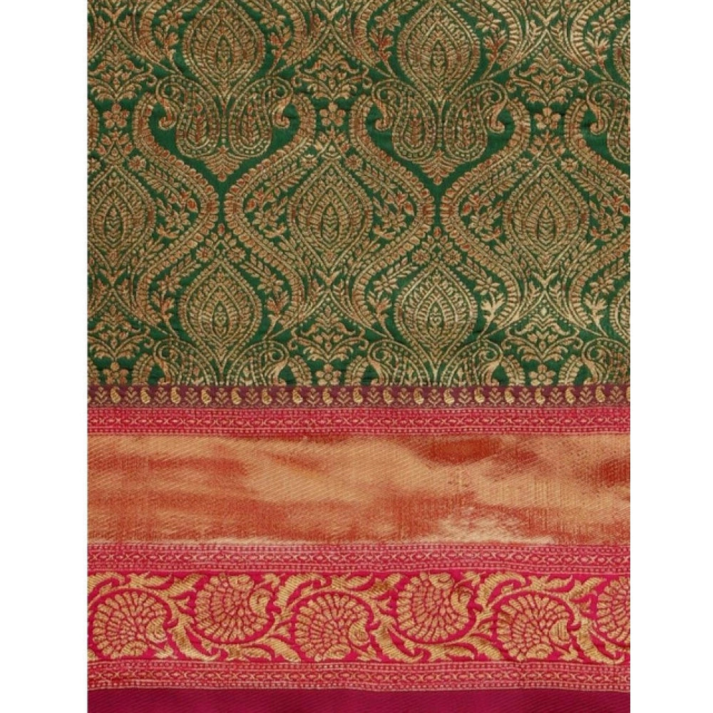 Generic Women's  Soft Litchi Silk Jacquard Work Saree With Unstitched Blouse 5.5Mtr (Green)