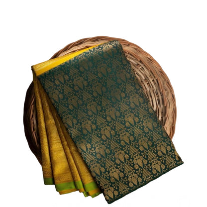Generic Women's Soft Litchi Silk Jacquard Work Saree With Unstitched Blouse 5.5Mtr ( Mustard Yellow)