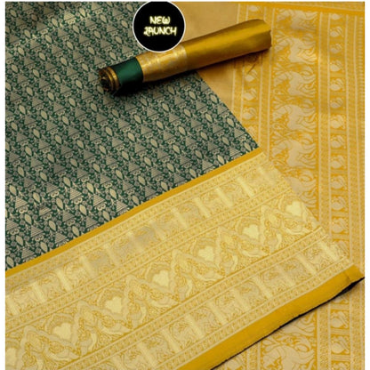 Generic Women's Soft Litchi Silk Jacquard Work Saree With Unstitched Blouse 5.5Mtr ( Mustard Yellow)