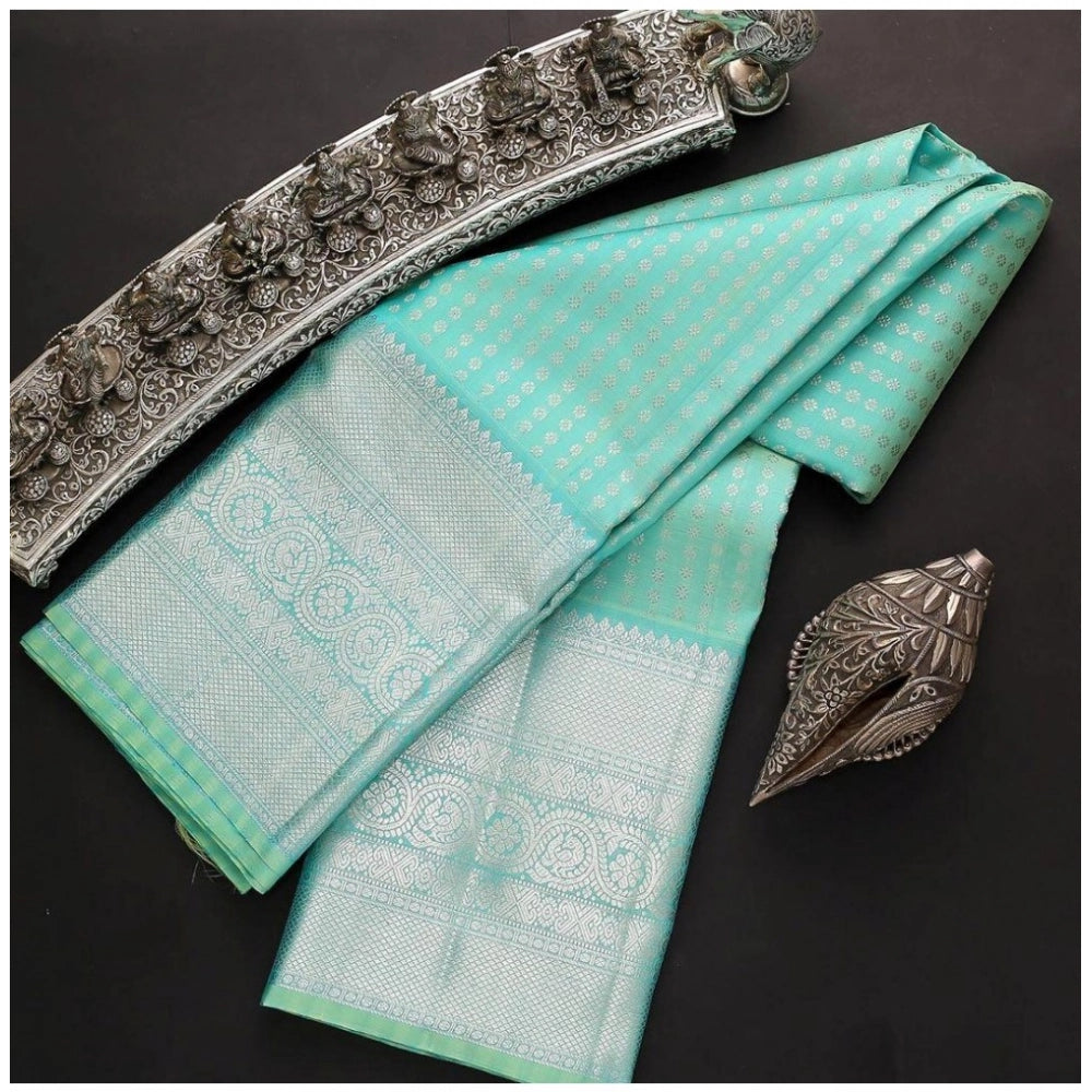 Generic Women's Soft Litchi Silk Jacquard Work Saree With Unstitched Blouse 5.5Mtr (Blue)