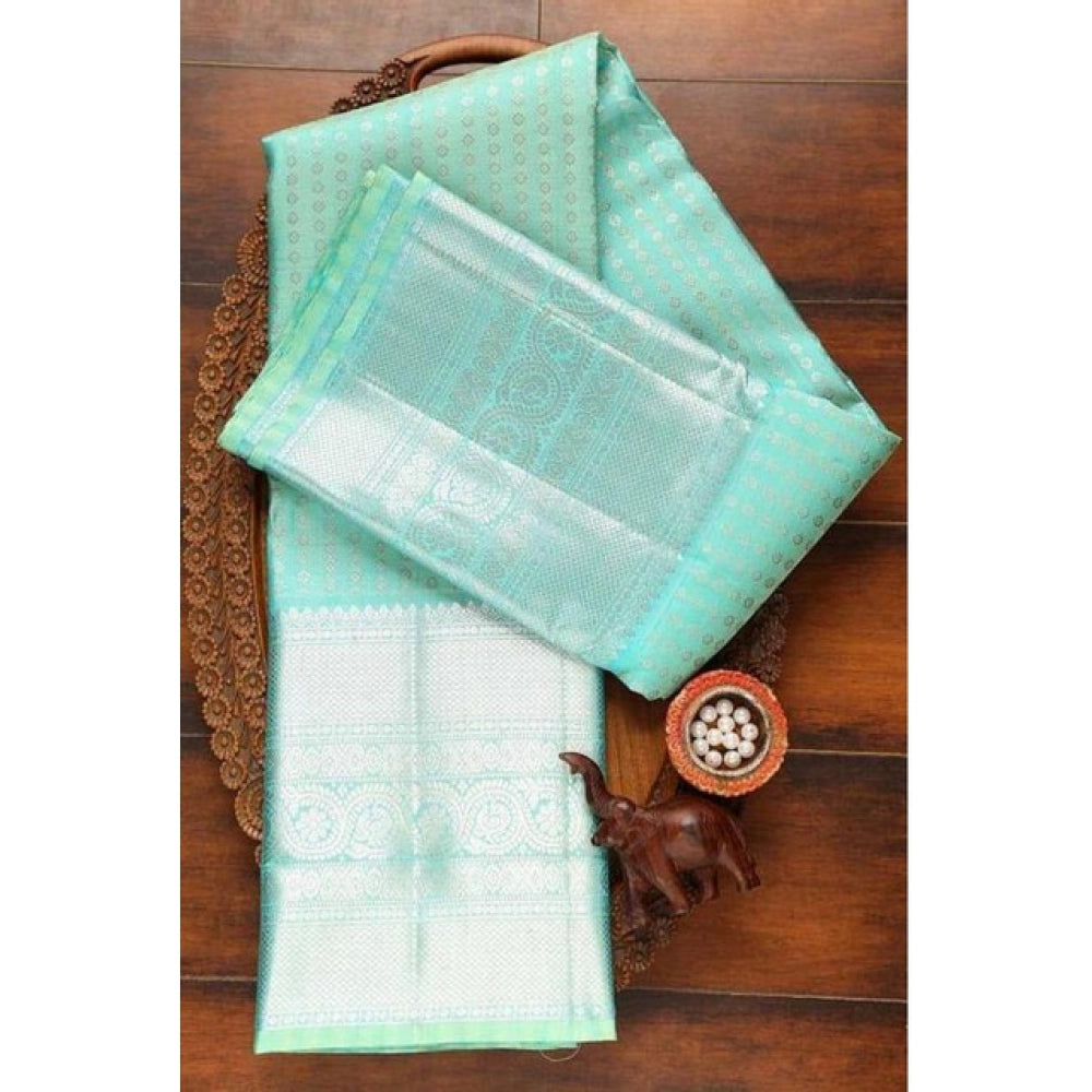 Generic Women's Soft Litchi Silk Jacquard Work Saree With Unstitched Blouse 5.5Mtr (Blue)