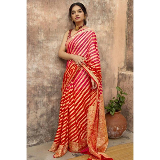 Generic Women's Soft Litchi Silk Jacquard Work Saree With Unstitched Blouse 5.5Mtr (Red)