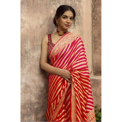 Generic Women's Soft Litchi Silk Jacquard Work Saree With Unstitched Blouse 5.5Mtr (Red)