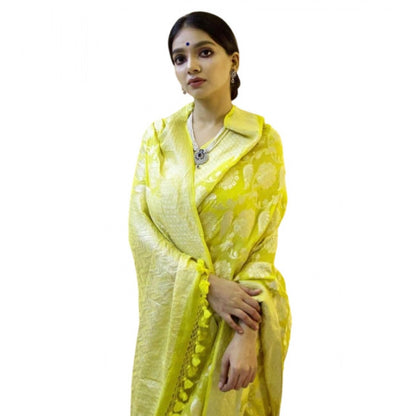 Generic Women's Soft Litchi Silk Jacquard Work Saree With Unstitched Blouse 5.5Mtr (Light Green)
