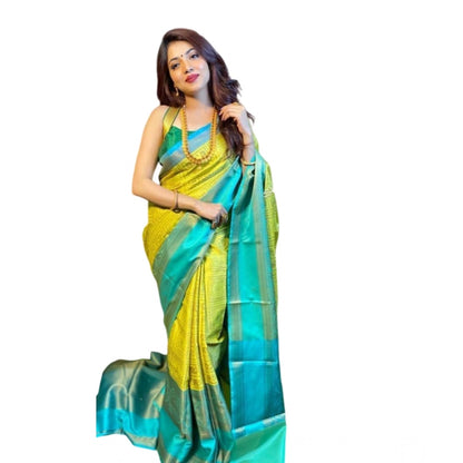 Generic Women's Soft Litchi Silk Jacquard Work Saree With Unstitched Blouse 5.5Mtr (Yellow)