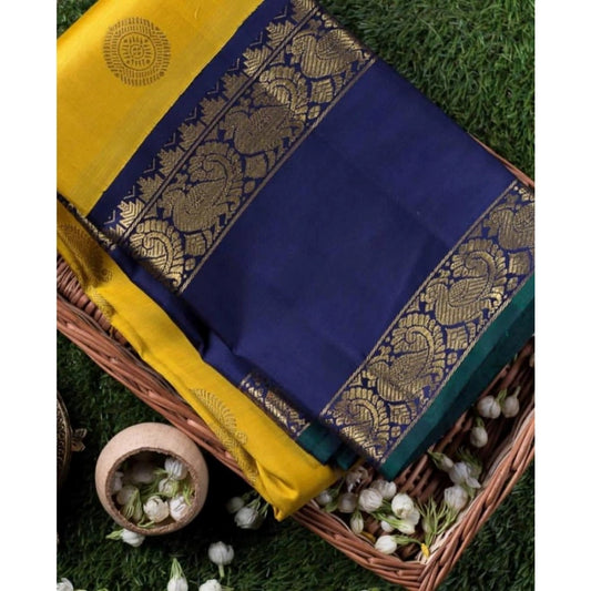 Generic Women's Soft Litchi Silk Jacquard Work Saree With Unstitched Blouse 5.5Mtr (Yellow)