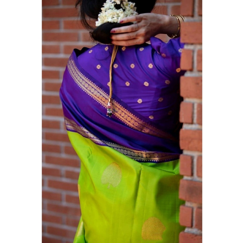 Generic Women's Soft Litchi Silk Jacquard Work Saree With Unstitched Blouse 5.5Mtr (Green)