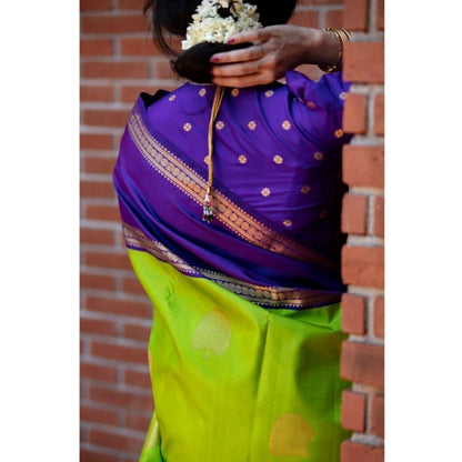 Generic Women's Soft Litchi Silk Jacquard Work Saree With Unstitched Blouse 5.5Mtr (Green)