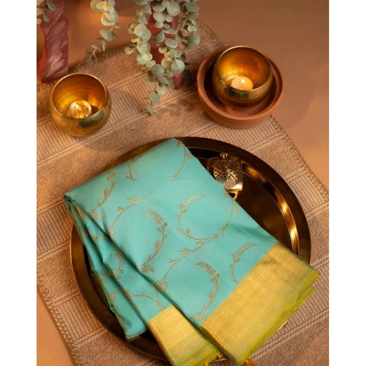Generic Women's Soft Litchi Silk Jacquard Work Saree With Unstitched Blouse 5.5Mtr (Sky Blue)