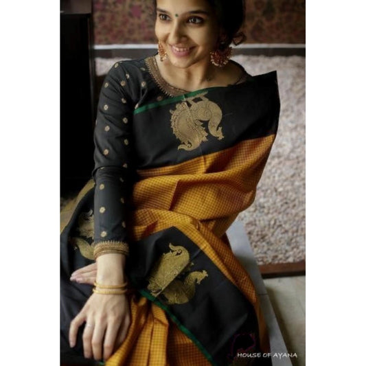 Generic Women's Soft Litchi Silk Jacquard Work Saree With Unstitched Blouse 5.5Mtr (Rust)