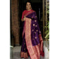 Generic Women's Soft Litchi Silk Jacquard Work Saree With Unstitched Blouse 5.5Mtr (Purple)