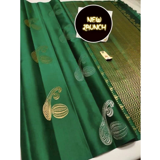 Generic Women's Soft Litchi Silk Jacquard Work Saree With Unstitched Blouse 5.5Mtr (Green)