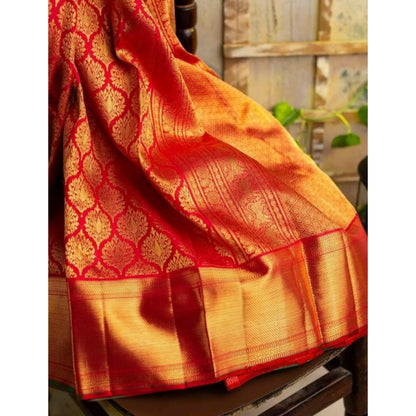 Generic Women's Soft Litchi Silk Jacquard Work Saree With Unstitched Blouse 5.5Mtr (Red)
