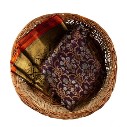 Generic Women's Soft Litchi Silk Jacquard Work Saree With Unstitched Blouse 5.5Mtr (Purple)