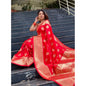Generic Women's Soft Litchi Silk Jacquard Work Saree With Unstitched Blouse 5.5Mtr (Red)