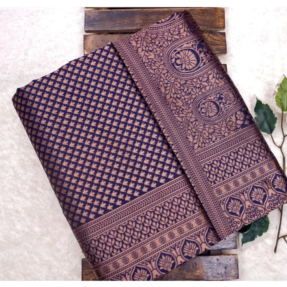 Generic Women's Soft Litchi Silk Jacquard Work Saree With Unstitched Blouse 5.5Mtr (Purple)