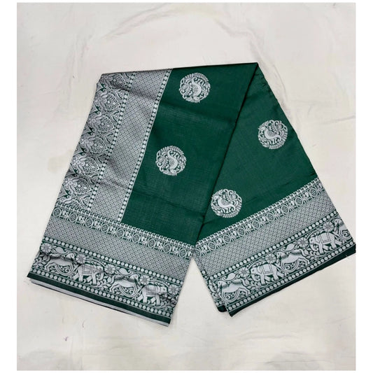 Generic Women's Soft Litchi Silk Jacquard Work Saree With Unstitched Blouse 5.5Mtr (Green)