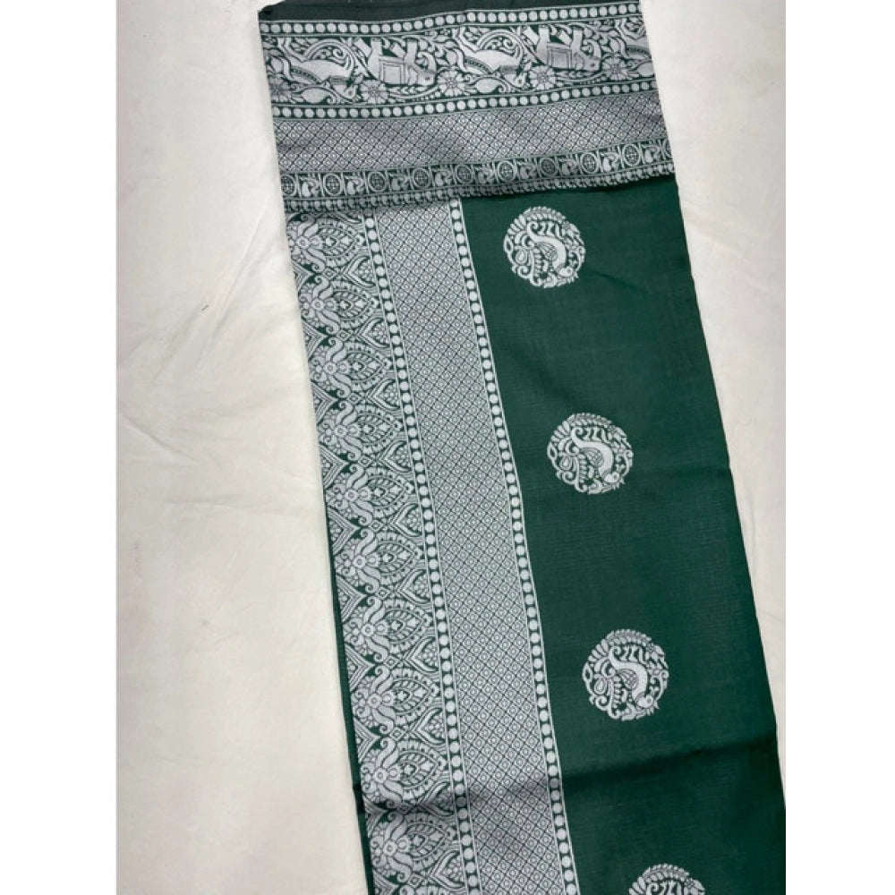 Generic Women's Soft Litchi Silk Jacquard Work Saree With Unstitched Blouse 5.5Mtr (Green)
