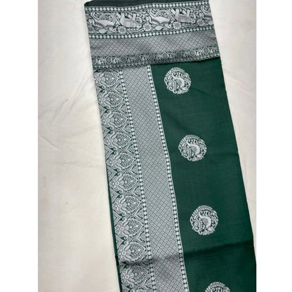 Generic Women's Soft Litchi Silk Jacquard Work Saree With Unstitched Blouse 5.5Mtr (Green)