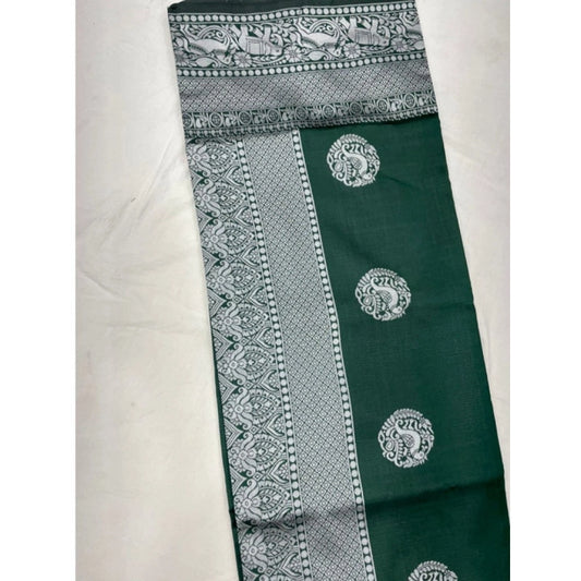 Generic Women's Soft Litchi Silk Jacquard Work Saree With Unstitched Blouse 5.5Mtr (Green)