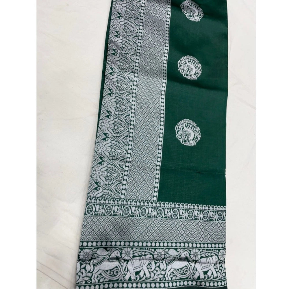 Generic Women's Soft Litchi Silk Jacquard Work Saree With Unstitched Blouse 5.5Mtr (Green)