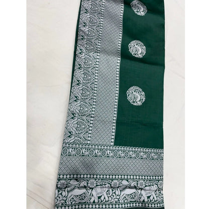 Generic Women's Soft Litchi Silk Jacquard Work Saree With Unstitched Blouse 5.5Mtr (Green)