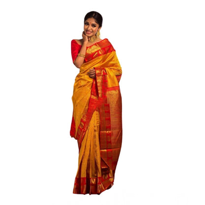 Generic Women's Soft Litchi Silk Jacquard Work Saree With Unstitched Blouse 5.5Mtr (Mustard Yellow)