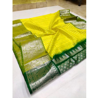 Generic Women's Soft Litchi Silk Jacquard Work Saree With Unstitched Blouse 5.5Mtr (Yellow)
