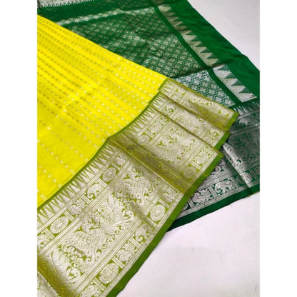 Generic Women's Soft Litchi Silk Jacquard Work Saree With Unstitched Blouse 5.5Mtr (Yellow)