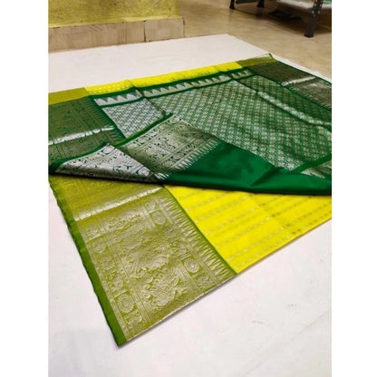 Generic Women's Soft Litchi Silk Jacquard Work Saree With Unstitched Blouse 5.5Mtr (Yellow)