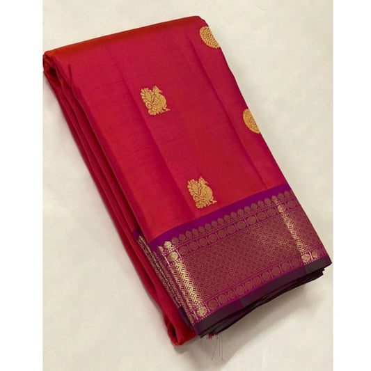 Generic Women's Soft Litchi Silk Jacquard Work Saree With Unstitched Blouse 5.5Mtr (Red)