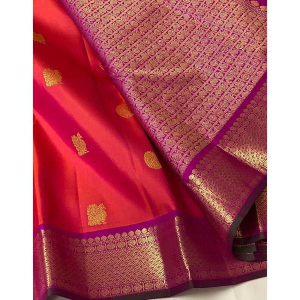 Generic Women's Soft Litchi Silk Jacquard Work Saree With Unstitched Blouse 5.5Mtr (Red)