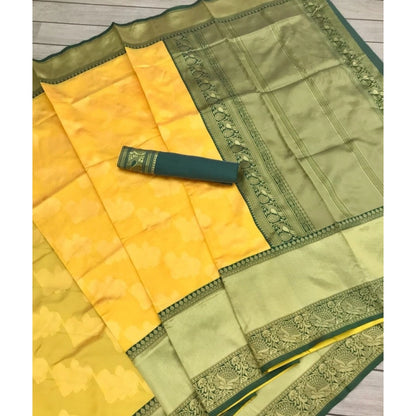 Generic Women's Soft Litchi Silk Jacquard Work Saree With Unstitched Blouse 5.5Mtr (Yellow)