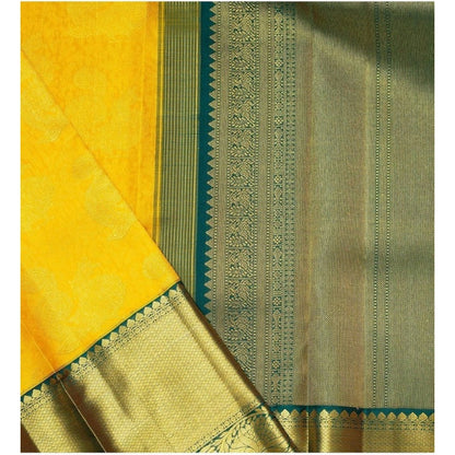 Generic Women's Soft Litchi Silk Jacquard Work Saree With Unstitched Blouse 5.5Mtr (Yellow)